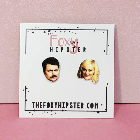 Ron Swanson and Leslie Knope Stud Earrings