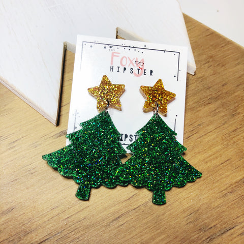 Glitter Christmas Tree Dangle Earrings
