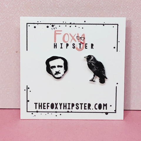 Edgar Allan Poe and The Raven Stud Earrings