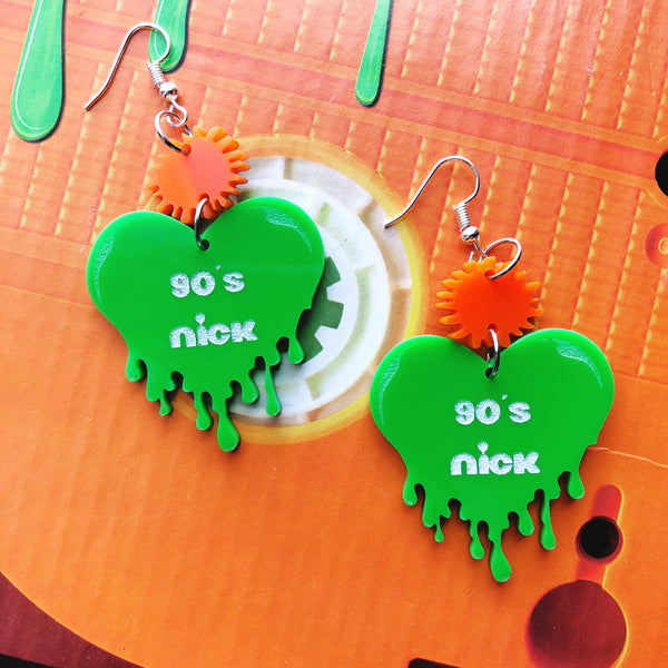 90’s Nick Fish Hook Slime Heart Dangle Earrings