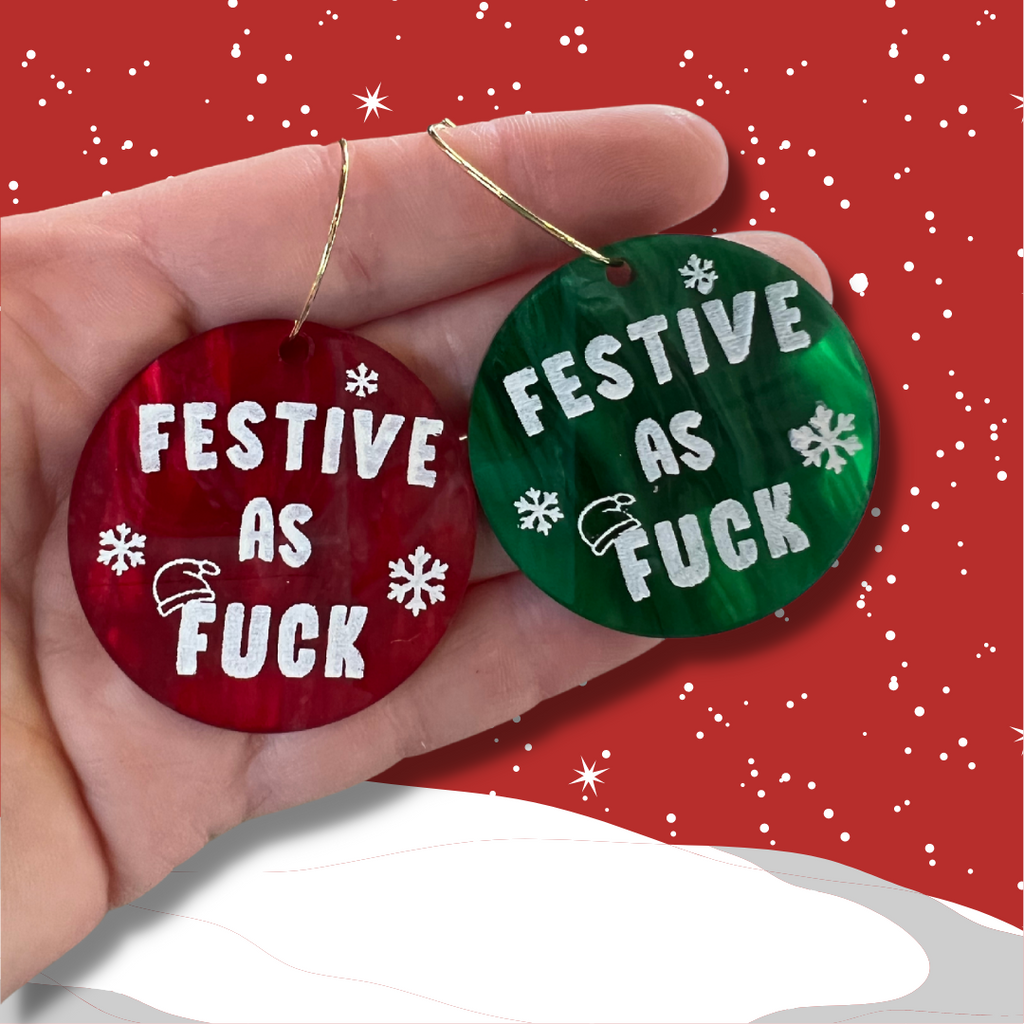 Festive as Fuck Hoop Christmas Dangle Earrings