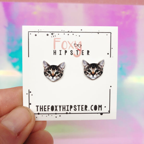 Tabby Cat Kitten Stud Earrings