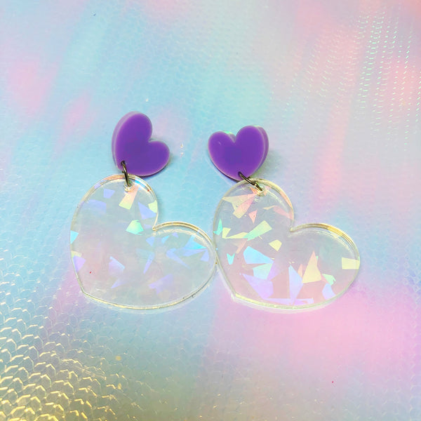 Holographic Heart Dangle Earrings