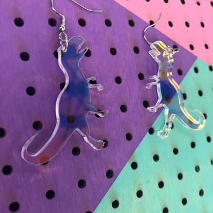 T Rex Dinosaur Iridescent Dangle Earrings