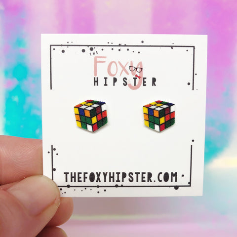 Rubik's Cube Stud Earrings