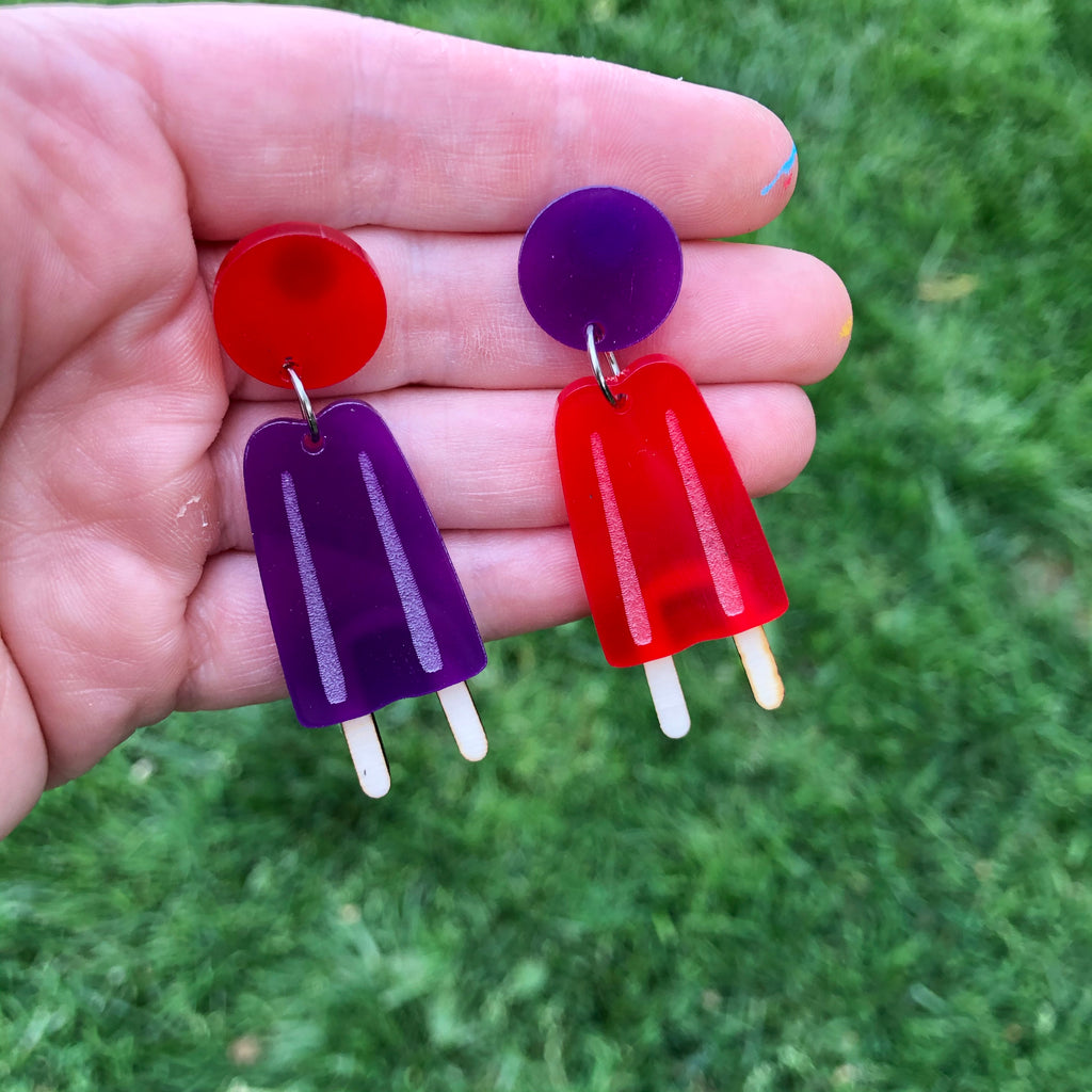 Cherry and Grape Twin Popsicles Dangle Earrings