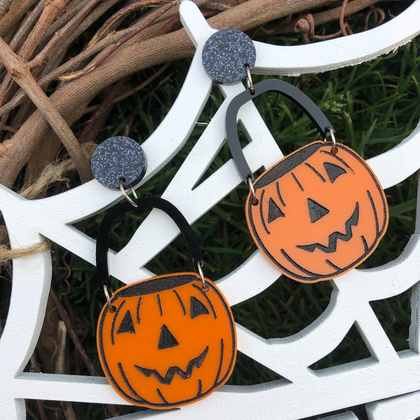 Halloween Bucket Pumpkin Dangle Earrings